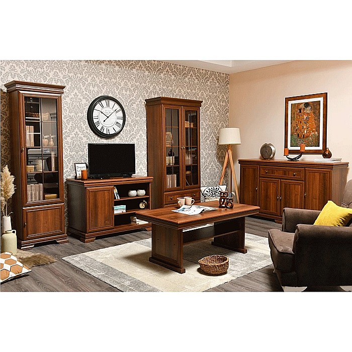 Comoda living VMT, Pal Melaminat, cu o usa, 3 polite, cu elemente din MDF, Nuc [7]