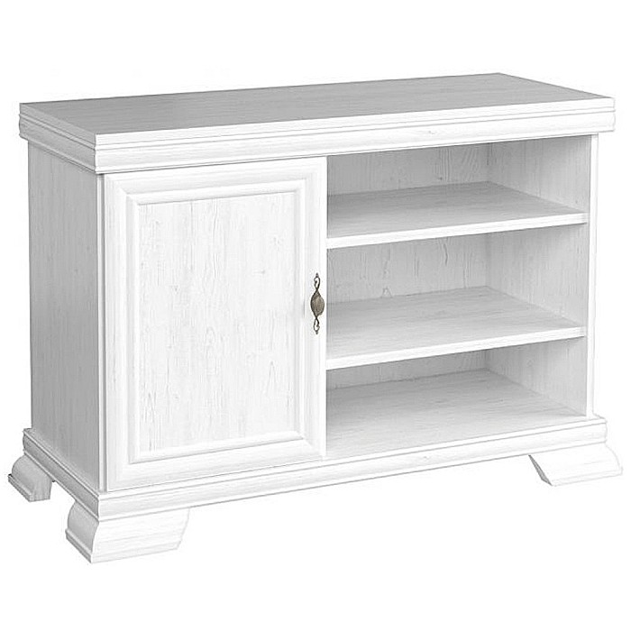 Comoda living VMT, Pal Melaminat, cu o usa, 3 polite, cu elemente din MDF, Alb Antichizat [2]