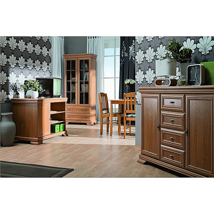 Comoda living VMT2, Pal Melaminat, cu 2 usi, sertar, cu elemente din MDF, Nuc [7]