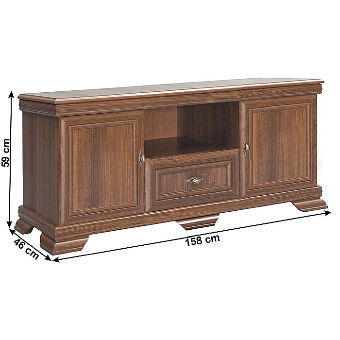 Comoda living VMT2, Pal Melaminat, cu 2 usi, sertar, cu elemente din MDF, Nuc [3]