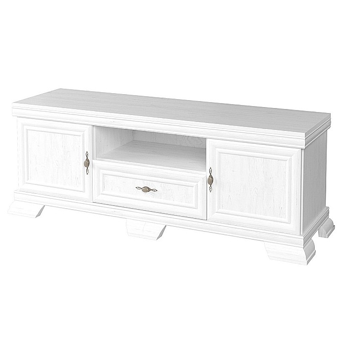 Comoda living VMT2, Pal Melaminat, cu 2 usi, sertar, cu elemente din MDF, Alb Antichizat [2]