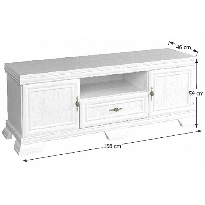 Comoda living VMT2, Pal Melaminat, cu 2 usi, sertar, cu elemente din MDF, Alb Antichizat [4]