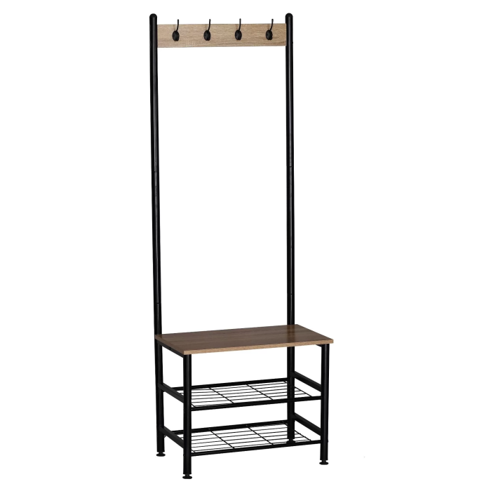 Cuier haine hol cu suport pantofi cadru metalic, PAL, 60x40x175 cm, negru [2]