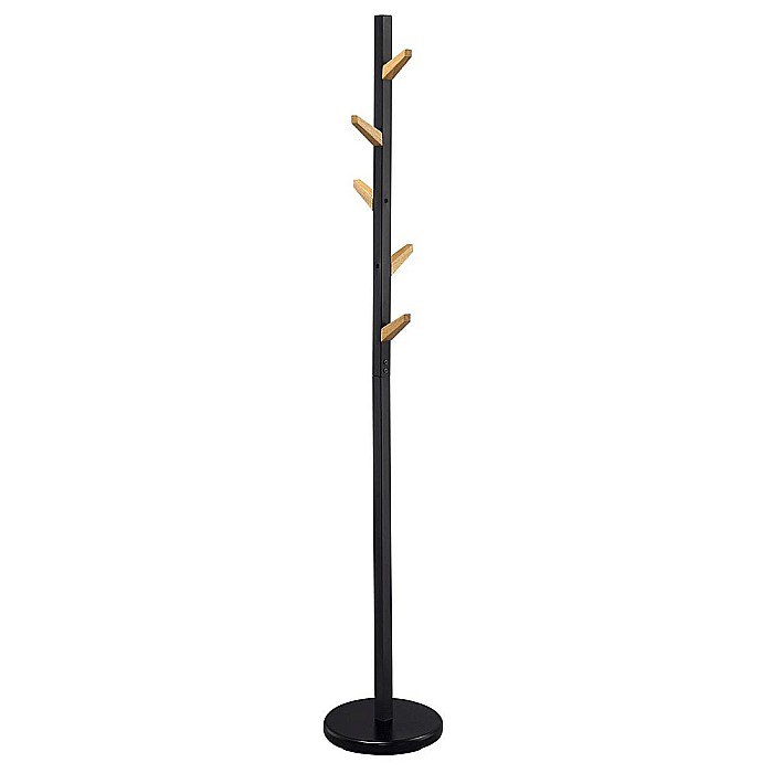 Cuier lemn masiv tip pom HM W66, baza metalica, 5 agatatori, de podea, negru [2]
