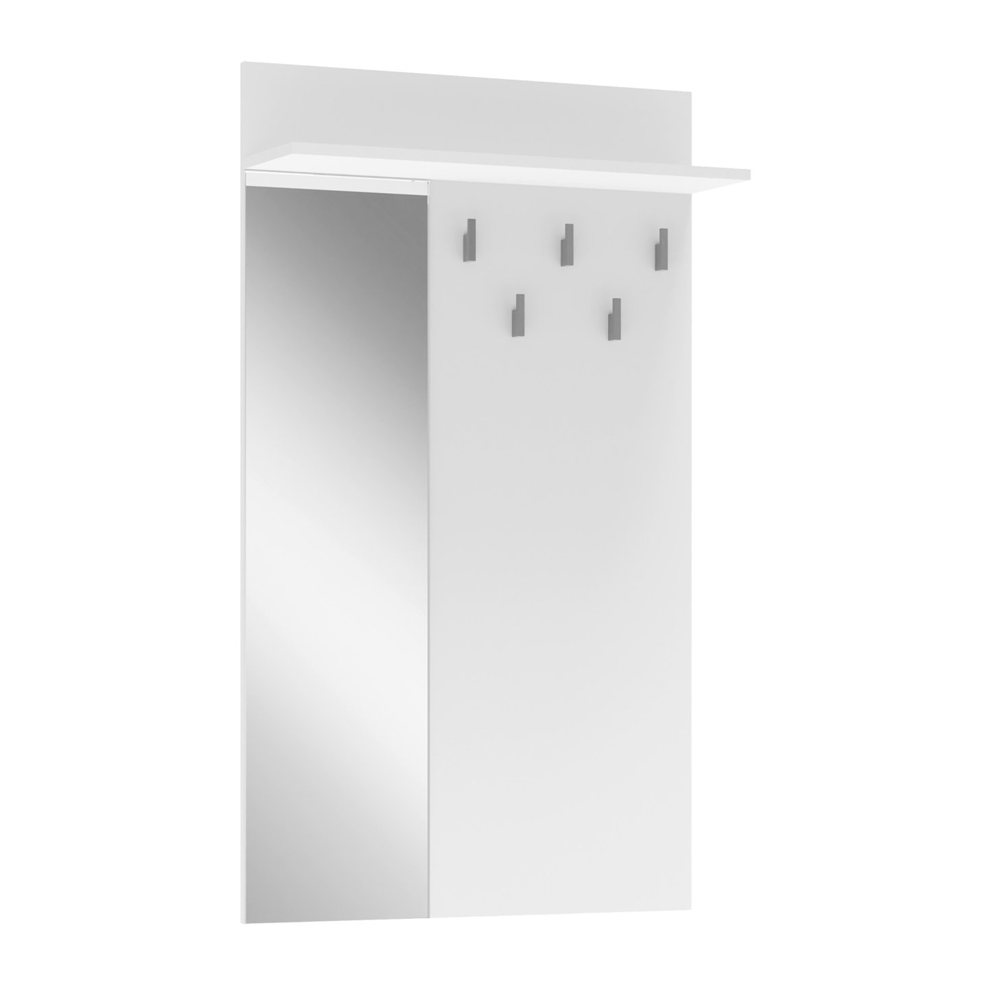 Cuier perete cu oglinda HM Lima PR-1, Pal Melaminat, 5 agatatori, alb [2]