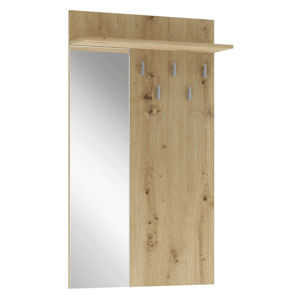 Cuier perete cu oglinda HM Lima PR-1, Pal Melaminat, 5 agatatori, stejar artizanal [2]