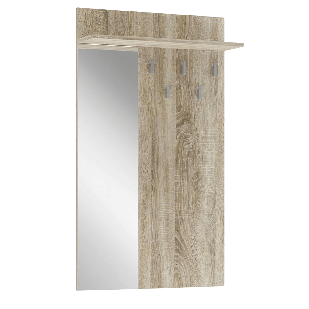 Cuier perete cu oglinda HM Lima PR-1, Pal Melaminat, 5 agatatori, stejar sonoma [2]