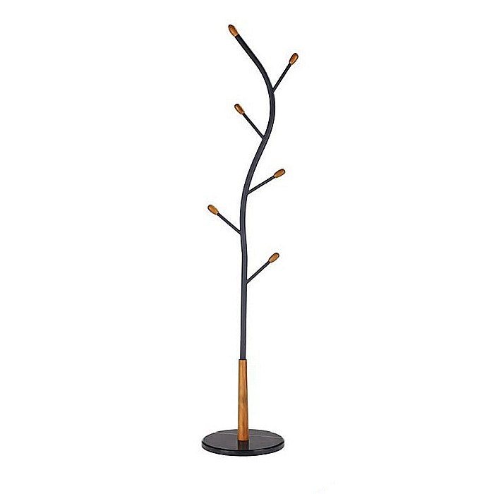 Cuier pom HM W45, metalic, curbat, baza ceramica, 6 agatatori, bumbi lemn, negru [1]
