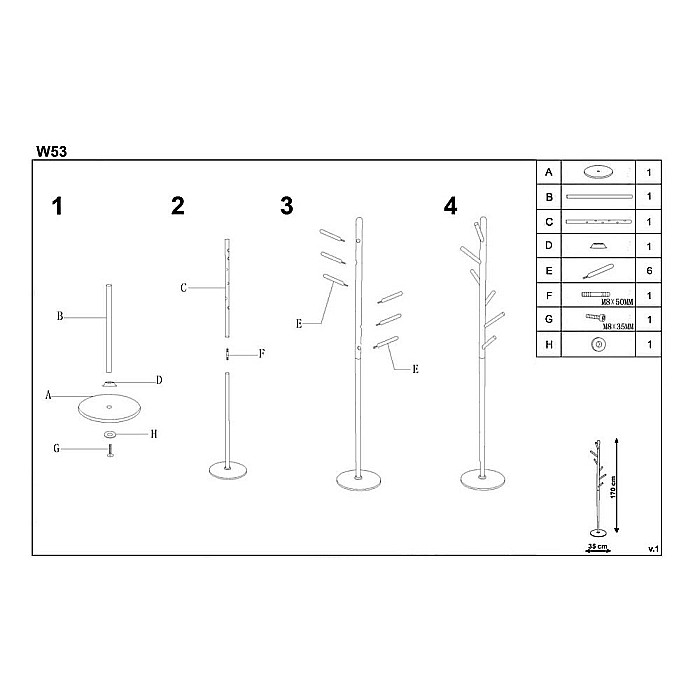 Cuier pom HM W53, vertical, metal/lemn, 6 agatatori, alb/fag [3]