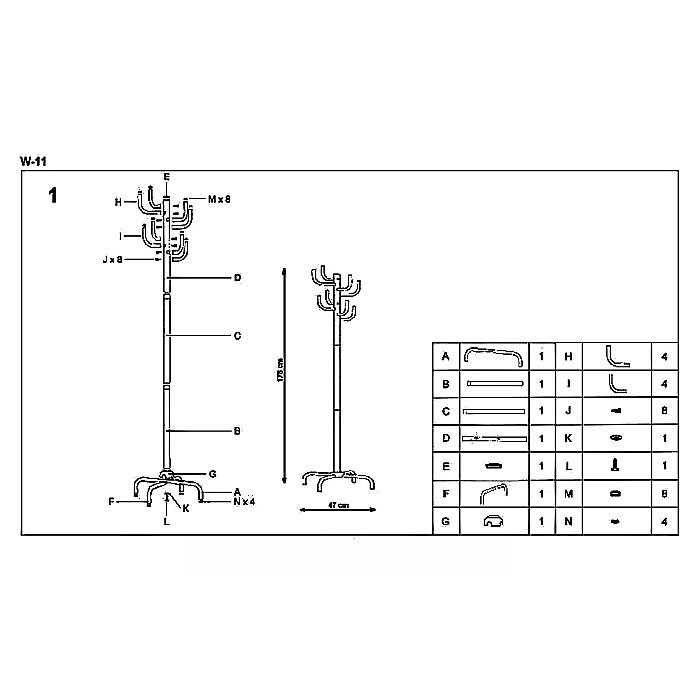 Cuier pom metalic HM W11, robust, cu 8 agatatori, pentru hol, salon, sala asteptare, negru [2]
