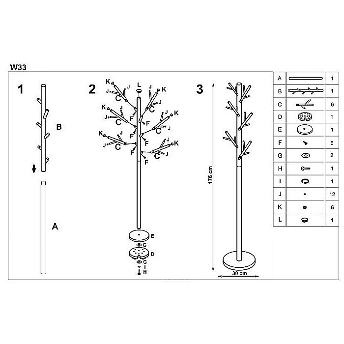 Cuier tip pom HM W33, metalic, de podea, 18 agatatori, negru [2]