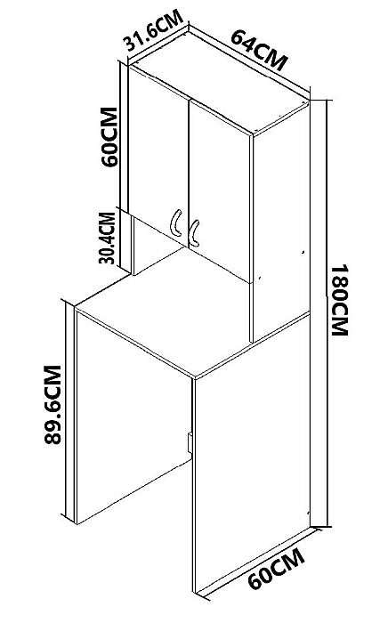Dulap baie tip coloana cu spatiu pentru masina de spalat GN0191, 2 usi, polita, Pal Melaminat, 64x60x180 cm,alb [4]