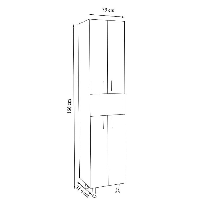 Dulap baie tip coloana GN0021, Pal lucios, 5 rafturi, 4 usi, picioare reglabile, 35x31.6x166 cm [5]