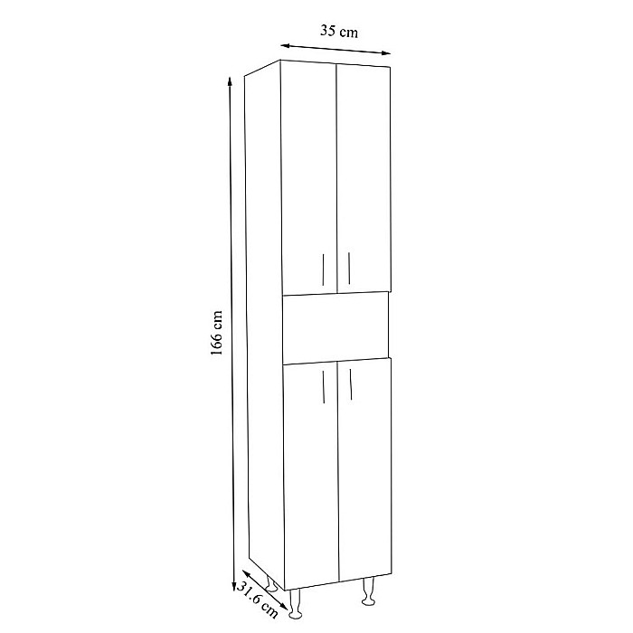 Dulap baie tip coloana GN0021, Pal lucios, 5 rafturi, 4 usi,  picioare reglabile, 35x31.6x166 cm [4]