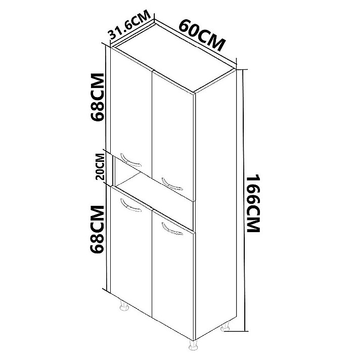 Dulap baie tip coloana GN0041, front MDF, 4 usi, 4 polite, stativ, 60x31.6x166 cm, alb [3]