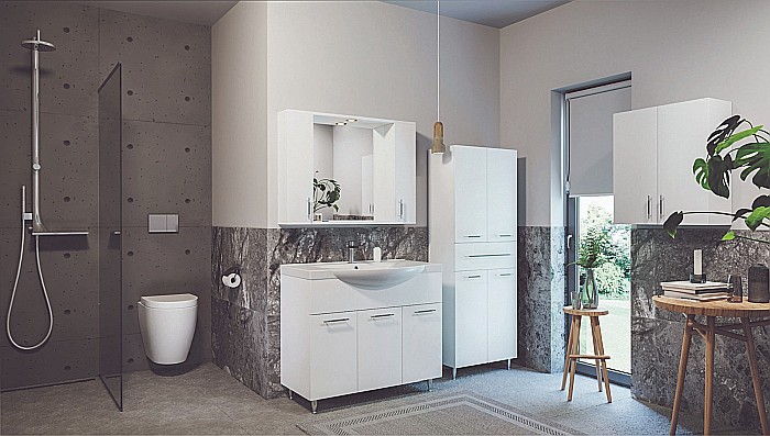 Dulap baie tip coloana GN0051, MDF, 4 rafturi, 4 usi, sertar, picioare reglabile, 60x31.6x166 cm [3]