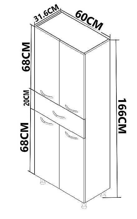 Dulap baie tip coloana GN0051, MDF, 4 rafturi, 4 usi, sertar, picioare reglabile, 60x31.6x166 cm [4]