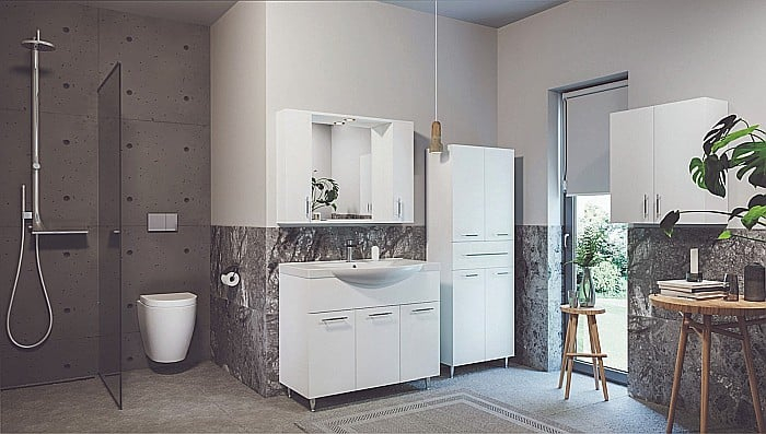 Dulap baie tip coloana GN0051, MDF, 4 rafturi, 4 usi, sertar, picioare reglabile, 60x31.6x166 cm [4]