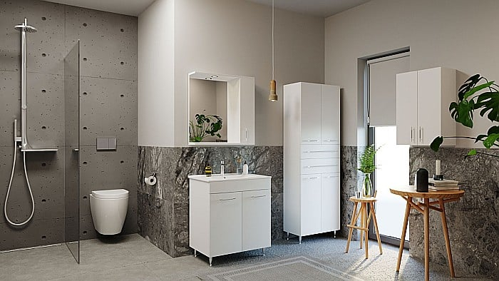Dulap baie tip coloana GN0081, MDF, 4 rafturi, 4 usi, 2 sertare, picioare reglabile, 60x31.6x180 cm [3]