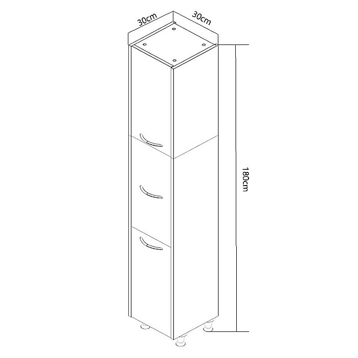 Dulap baie tip coloana GN0201, Pal lucios, 6 rafturi, 3 usi, picioare reglabile, 30x30x180 cm, alb/stejar sonoma [3]