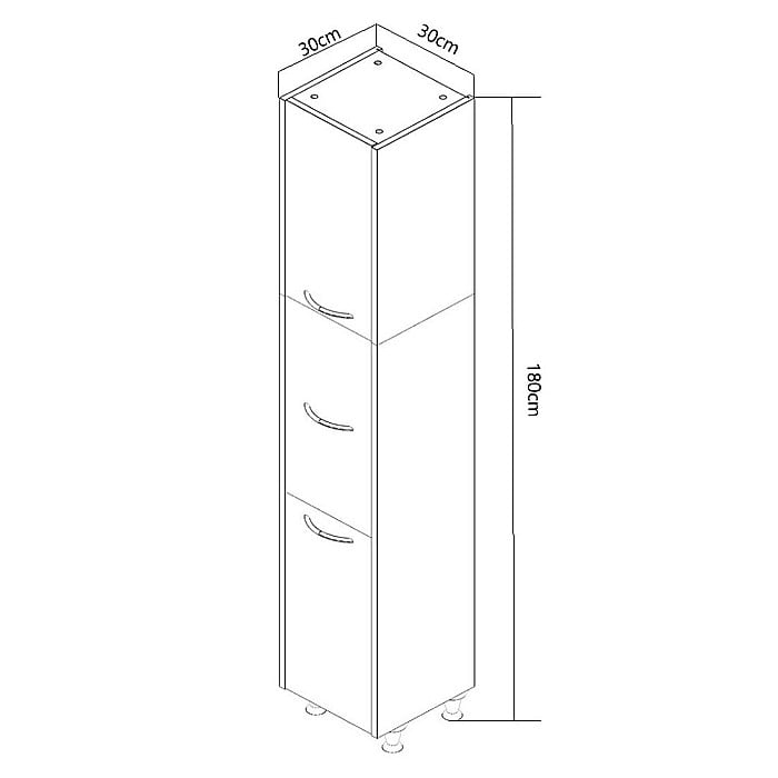 Dulap baie tip coloana GN0201, Pal lucios, 6 rafturi, 3 usi, picioare reglabile, 30x30x180 cm [5]