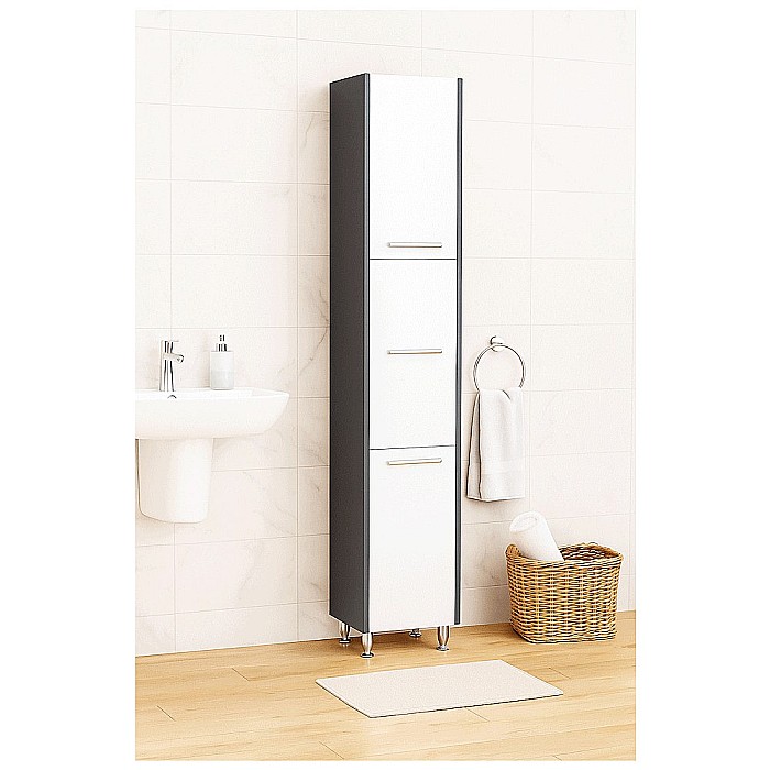 Dulap baie tip coloana GN0201, Pal lucios, 6 rafturi, 3 usi, picioare reglabile, 30x30x180 cm, alb/antracit [1]