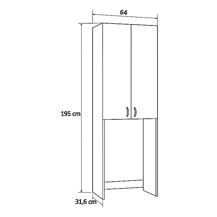 Dulap baie tip coloana pentru masina de spalat, inalt, Pal Melaminat, 2 usi, 3 rafturi, 64x30x195 cm, alb/wenge [6]