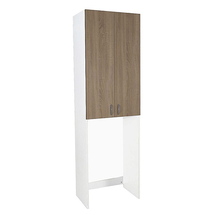 Dulap baie tip coloana pentru masina de spalat, inalt, Pal Melaminat, 2 usi, 3 rafturi, 64x30x195 cm, alb/sonoma [2]