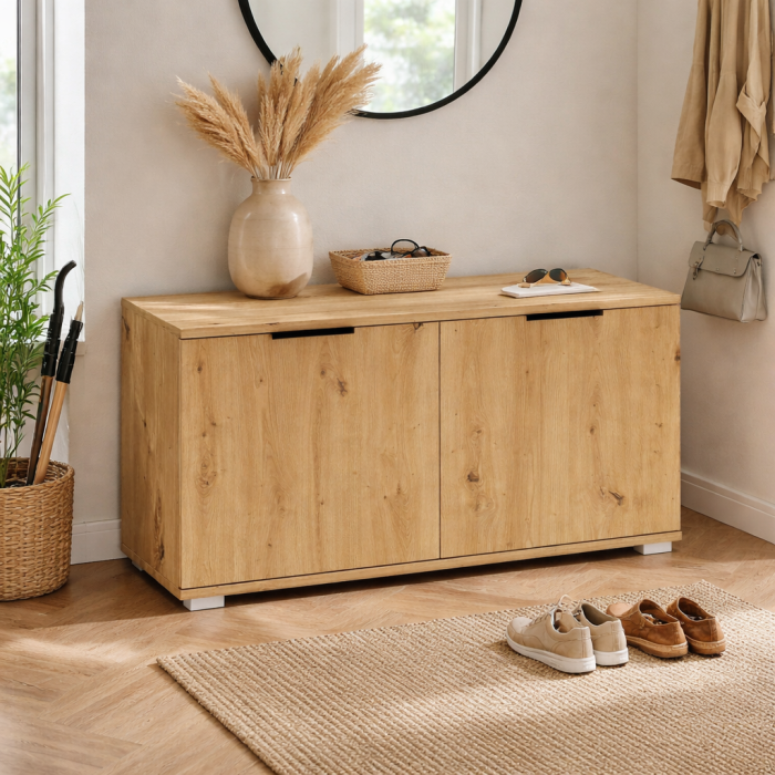 Dulap pentru depozitare pantofi HM Clif ST100, Pal melaminat, 2 compartimente, stejar artizanal [2]