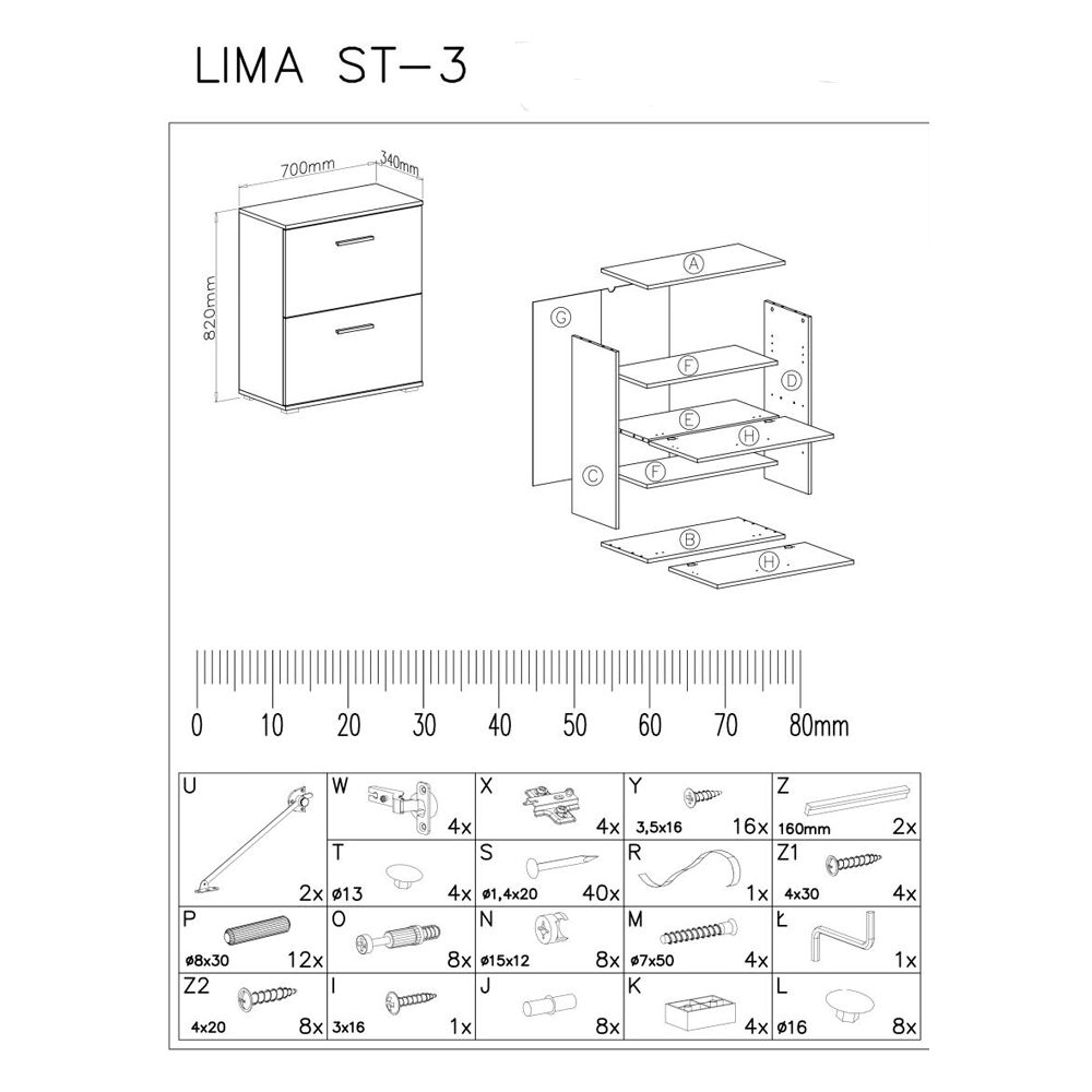 Dulap pentru depozitare pantofi HM Lima ST3, Pal melaminat, 2 compartimente, stejar sonoma [6]