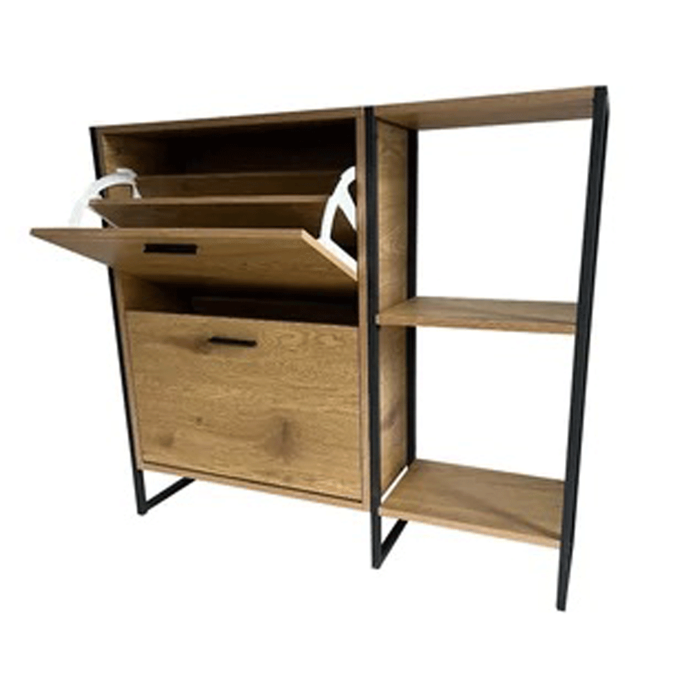 Dulap pentru depozitare pantofi Marilyn, 2 usi, rafturi, cadru metalic, MDF, stejar [6]