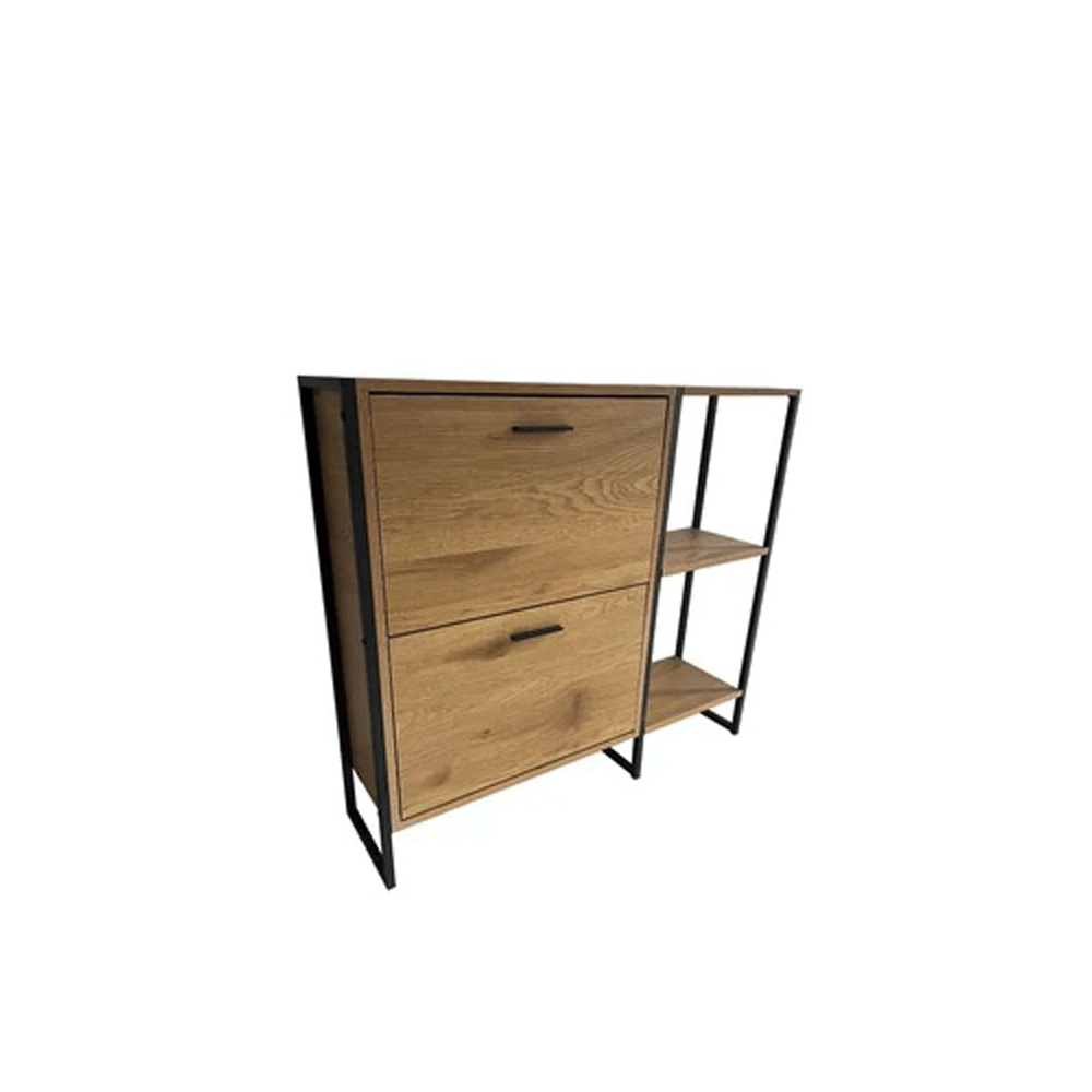 Dulap pentru depozitare pantofi Marilyn, 2 usi, rafturi, cadru metalic, MDF, stejar [7]