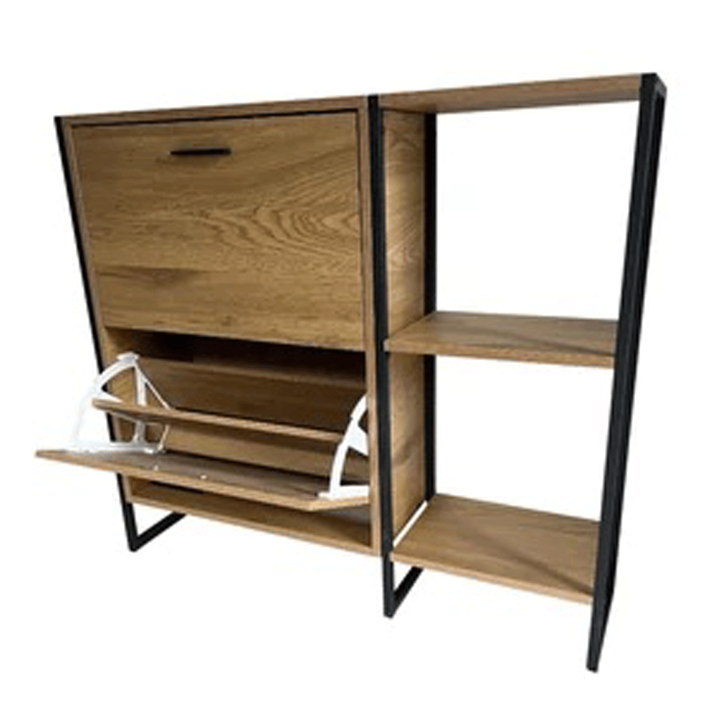 Dulap pentru depozitare pantofi Marilyn, 2 usi, rafturi, cadru metalic, MDF, stejar [5]