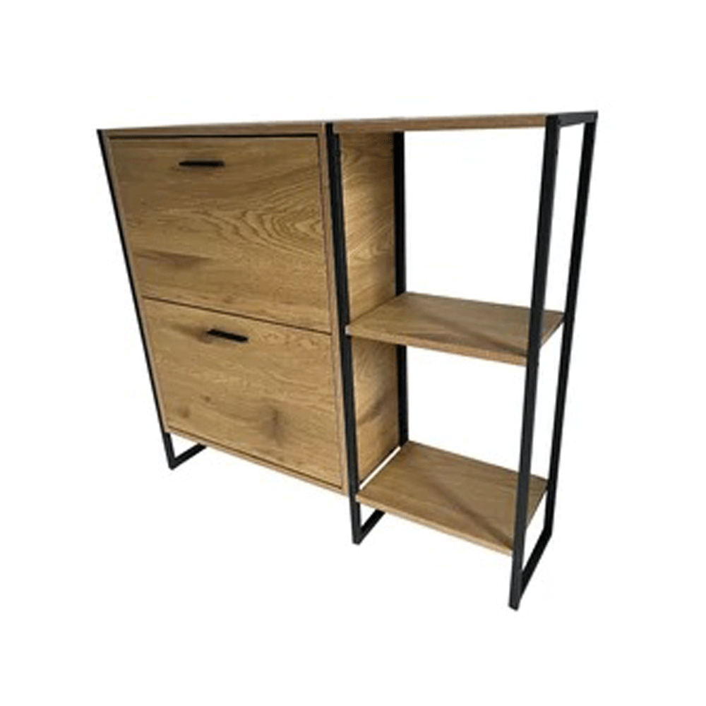 Dulap pentru depozitare pantofi Marilyn, 2 usi, rafturi, cadru metalic, MDF, stejar [4]