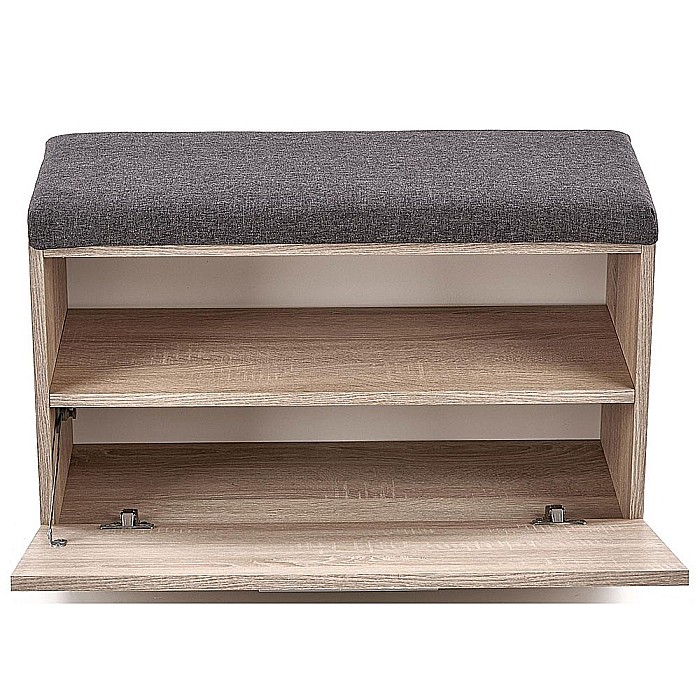 Dulap pentru pantofi tip bancheta HM Lima ST2, Pal melaminat, stofa, capacitate 6 perechi, stejar sonoma [2]