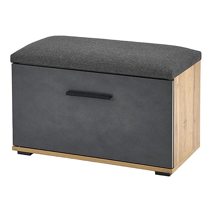 Dulap pentru pantofi tip bancheta HM Lima ST2, Pal melaminat, stofa, capacitate 6 perechi, stejar wotan/antracit [3]