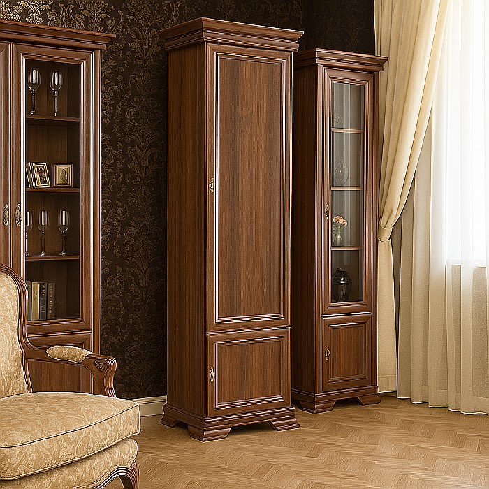 Dulap VMD1, 4 polite, 2 usi, Pal Melaminat, cu elemente din MDF, Nuc [1]