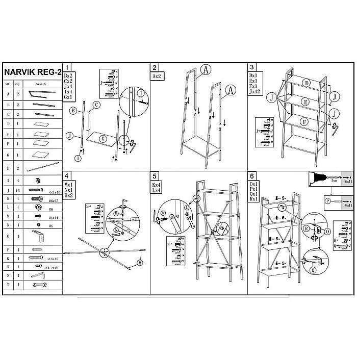 Etajera HM Narvik REG2, 4 rafturi, cadru metalic, Pal melaminat, alb/stejar sonoma [3]