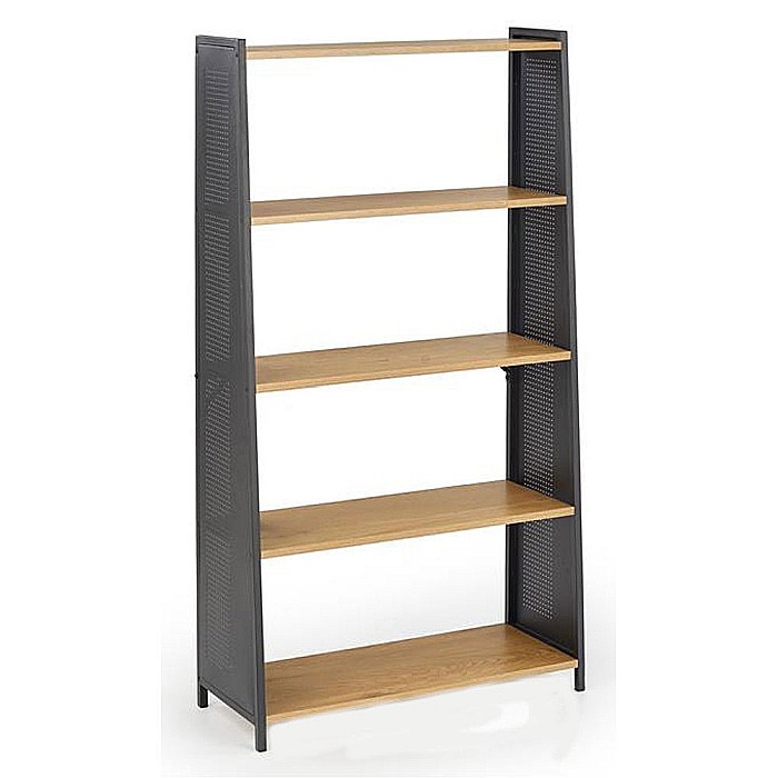 Etajera HM REG13, 5 rafturi, cadru metalic, MDF, negru/stejar auriu [1]