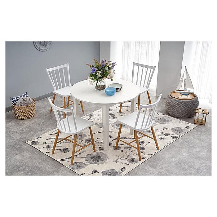 Masa bucatarie si living extensibila HM Ringo, blat MDF, 6 persoane, 102-142x102x76 cm, alb [3]