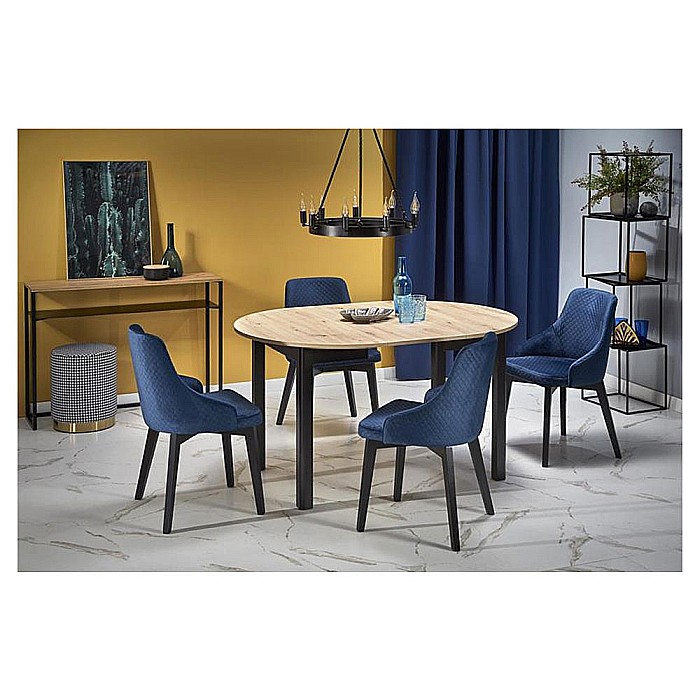 Masa bucatarie si living extensibila HM Ringo, blat MDF, 6 persoane, 102-142x102x76 cm, stejar/negru [2]