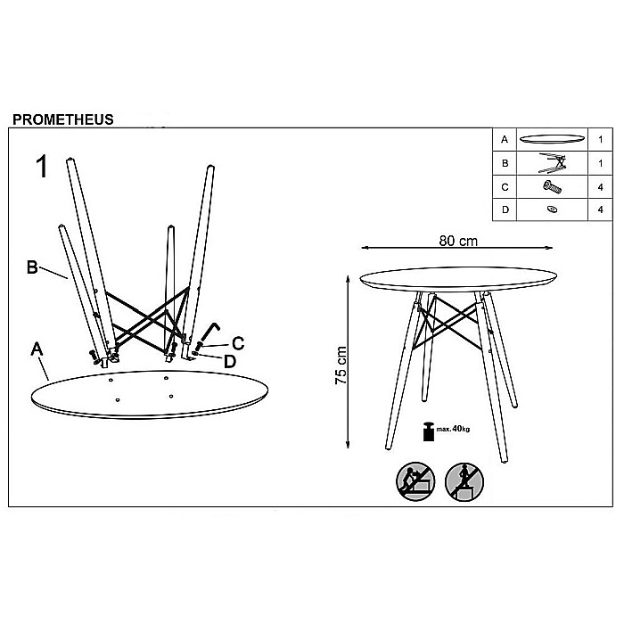 Masa bucatarie si living HM Prometheus, blat MDF lacuit, rotunda, picioare lemn, 80x75 cm, alb [2]