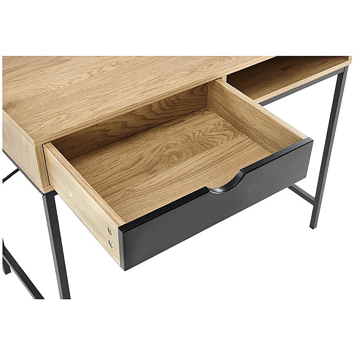 Masa de birou HM B50, blat MDF, cu sertar, compact, design modern, natur/negru [7]