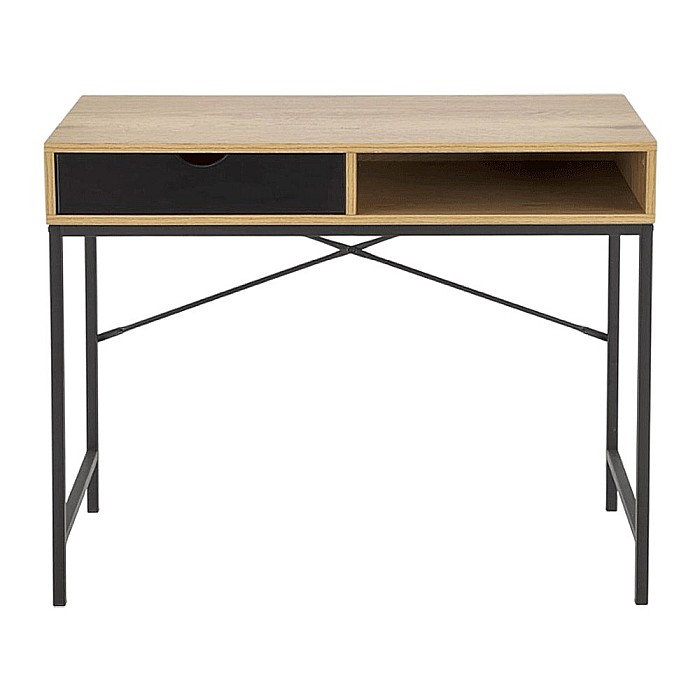 Masa de birou HM B50, blat MDF, cu sertar, compact, design modern, natur/negru [3]