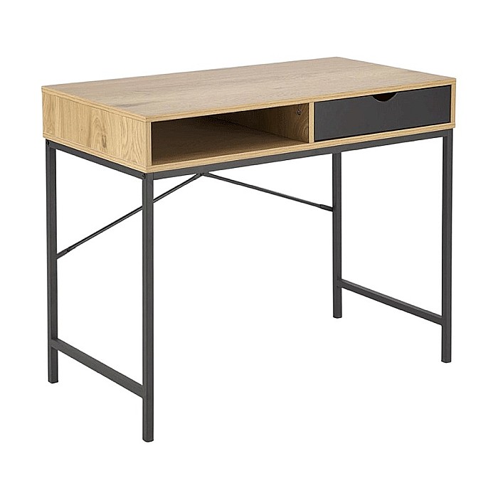Masa de birou HM B50, blat MDF, cu sertar, compact, design modern, natur/negru [4]