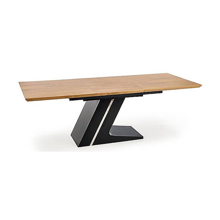 Masa extensibila HM Ferguson, MDF laminat, cadru metalic, 160-220x90cx75 cm, 10 persoane, stejar/negru [3]