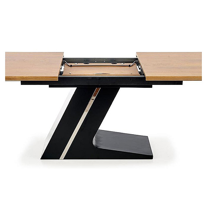 Masa extensibila HM Ferguson, MDF laminat, cadru metalic, 160-220x90cx75 cm, 10 persoane, stejar/negru [6]