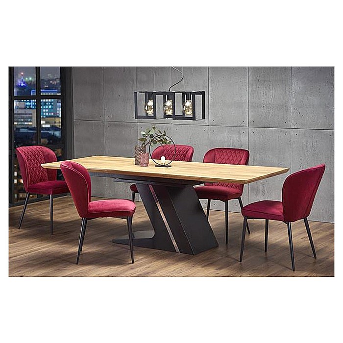 Masa extensibila HM Ferguson, MDF laminat, cadru metalic, 160-220x90cx75 cm, 10 persoane, stejar/negru [9]
