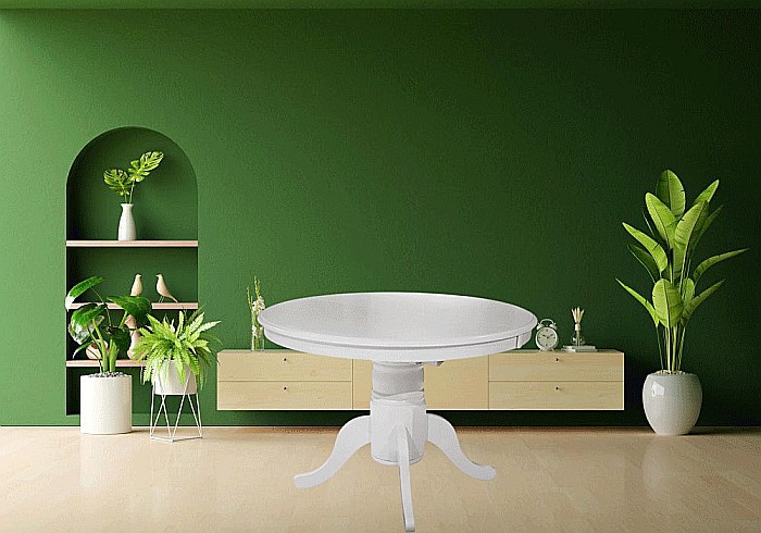 Masa extensibila living AB Olivia, alb, 100-138x100 cm, 6 persoane, cadru lemn masiv, blat MDF furniruit [10]