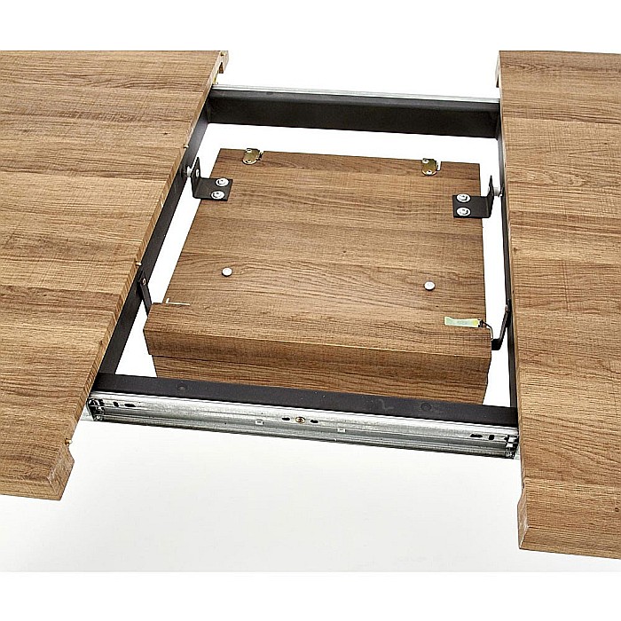Masa extensibila living HM Berlin, MDF laminat, cadru metalic, 140-180x85x76 cm, 8 persoane, nuc/negru [9]